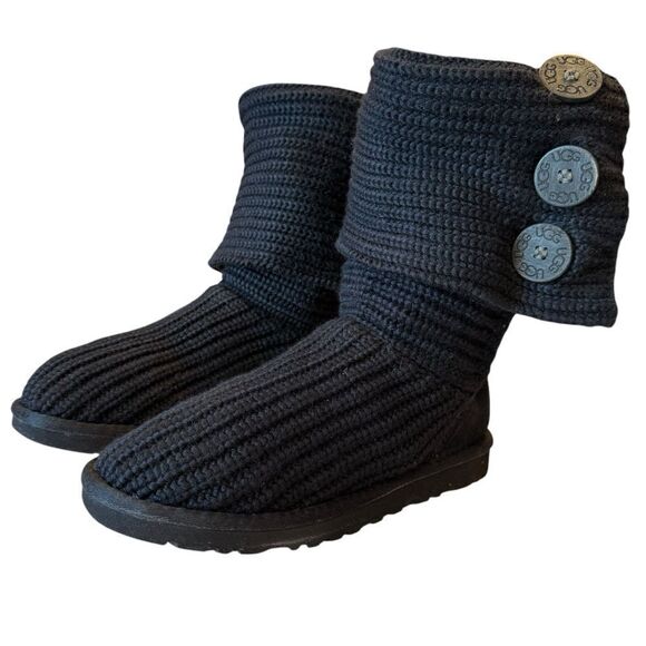 UGGS Classic Cardy Sweater Knit Boots — Black — Women’s 6 - Picture 1 of 8